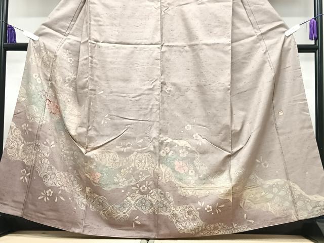 平和屋着物■中国三大刺繍　相良刺繍　訪問着　作家物　紬地　草花文　正絹　逸品　CABI7174xe