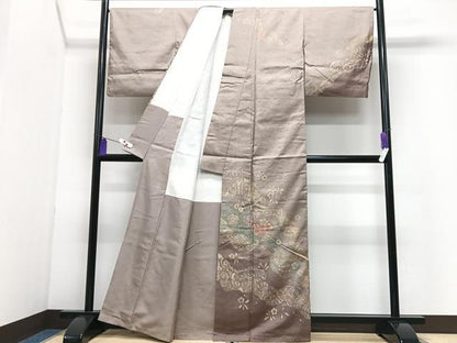 平和屋着物■中国三大刺繍　相良刺繍　訪問着　作家物　紬地　草花文　正絹　逸品　CABI7174xe