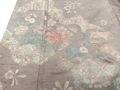 平和屋着物■中国三大刺繍　相良刺繍　訪問着　作家物　紬地　草花文　正絹　逸品　CABI7174xe