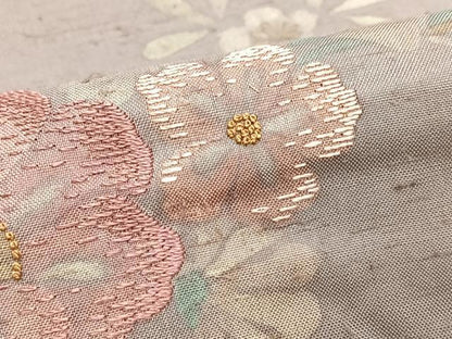 平和屋着物■中国三大刺繍　相良刺繍　訪問着　作家物　紬地　草花文　正絹　逸品　CABI7174xe