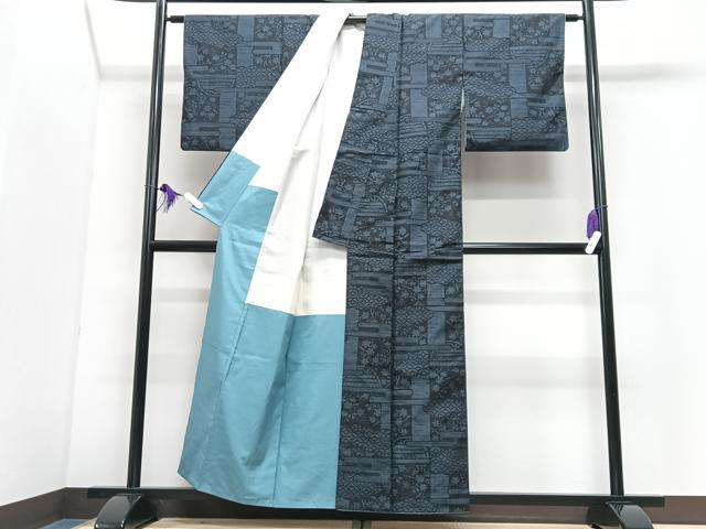 平和屋着物■結城紬　100亀甲　吉祥花文　正絹　逸品　CABI7183xe