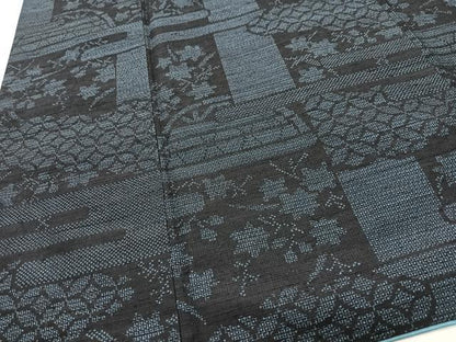 平和屋着物■結城紬　100亀甲　吉祥花文　正絹　逸品　CABI7183xe
