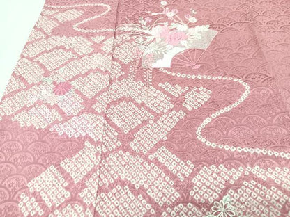 平和屋着物■訪問着　総刺繍　絞り　扇面花文　正絹　逸品　CABI7184xe