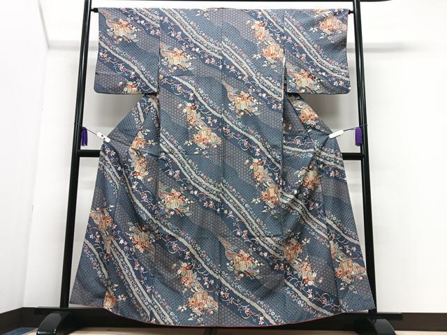 平和屋着物■上質な小紋　御所車花文　正絹　逸品　CABI7185xe