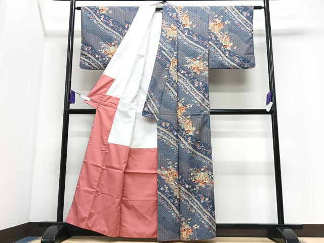 平和屋着物■上質な小紋　御所車花文　正絹　逸品　CABI7185xe