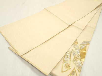 平和屋着物●綴れ　丸帯　総刺繍　駒刺繍　束ね熨斗花文　金銀糸　正絹　逸品　CABI7201dy