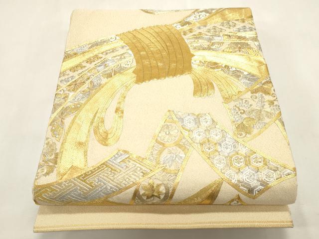 平和屋着物●綴れ　丸帯　総刺繍　駒刺繍　束ね熨斗花文　金銀糸　正絹　逸品　CABI7201dy