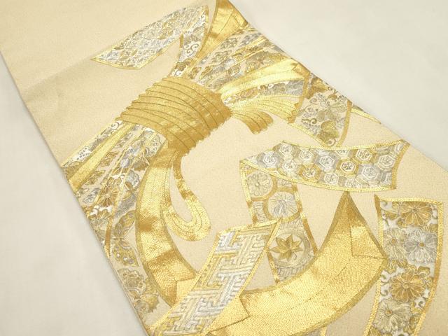 平和屋着物●綴れ　丸帯　総刺繍　駒刺繍　束ね熨斗花文　金銀糸　正絹　逸品　CABI7201dy