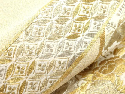 平和屋着物●綴れ　丸帯　総刺繍　駒刺繍　束ね熨斗花文　金銀糸　正絹　逸品　CABI7201dy