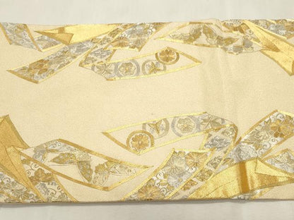 平和屋着物●綴れ　丸帯　総刺繍　駒刺繍　束ね熨斗花文　金銀糸　正絹　逸品　CABI7201dy