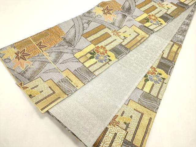 平和屋着物●両面　六通柄袋帯　源氏香花文　金糸　正絹　逸品　CABI7202dy