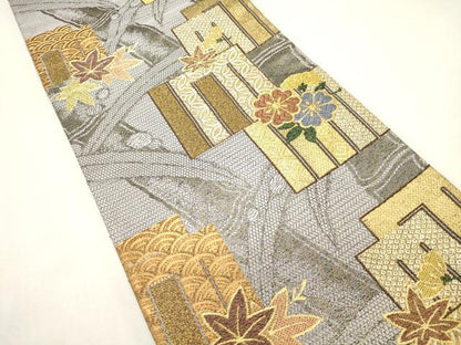 平和屋着物●両面　六通柄袋帯　源氏香花文　金糸　正絹　逸品　CABI7202dy