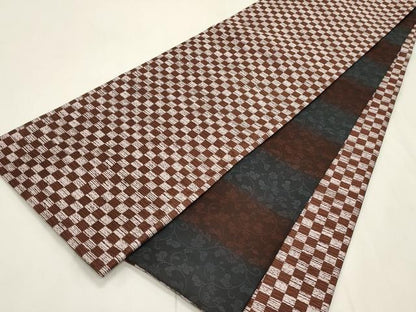 平和屋着物●両面　全通柄袋帯　格子柄　正絹　逸品　CABI7204dy