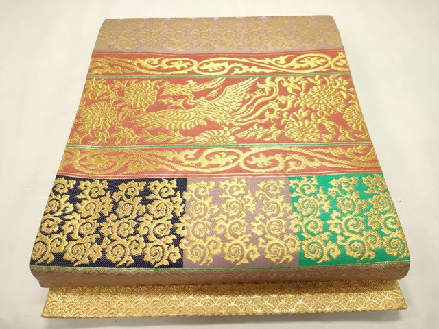 平和屋着物●龍村晋謹製　六通柄袋帯　赤絵鳳凰錦　金糸　正絹　逸品　CABI7206dy