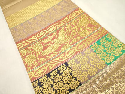平和屋着物●龍村晋謹製　六通柄袋帯　赤絵鳳凰錦　金糸　正絹　逸品　CABI7206dy