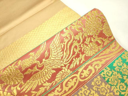 平和屋着物●龍村晋謹製　六通柄袋帯　赤絵鳳凰錦　金糸　正絹　逸品　CABI7206dy