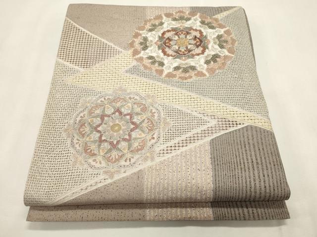 平和屋着物●中国三大刺繍　スワトウ刺繍　相良刺繍　総刺繍　太鼓柄袋帯　紬地　切嵌花文　正絹　逸品　CABI7208dy