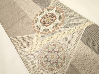 平和屋着物●中国三大刺繍　スワトウ刺繍　相良刺繍　総刺繍　太鼓柄袋帯　紬地　切嵌花文　正絹　逸品　CABI7208dy