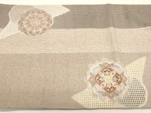平和屋着物●中国三大刺繍　スワトウ刺繍　相良刺繍　総刺繍　太鼓柄袋帯　紬地　切嵌花文　正絹　逸品　CABI7208dy