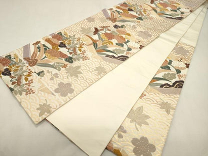 平和屋着物●六通柄袋帯　唐織　亀甲草花文　金糸　正絹　逸品　CABI7209dy