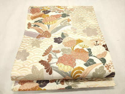 平和屋着物●六通柄袋帯　唐織　亀甲草花文　金糸　正絹　逸品　CABI7209dy
