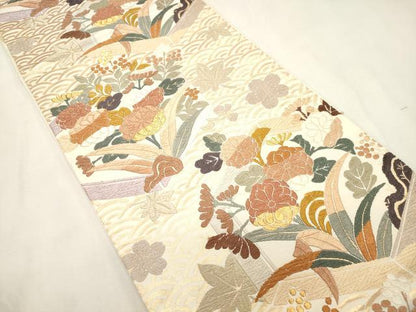 平和屋着物●六通柄袋帯　唐織　亀甲草花文　金糸　正絹　逸品　CABI7209dy