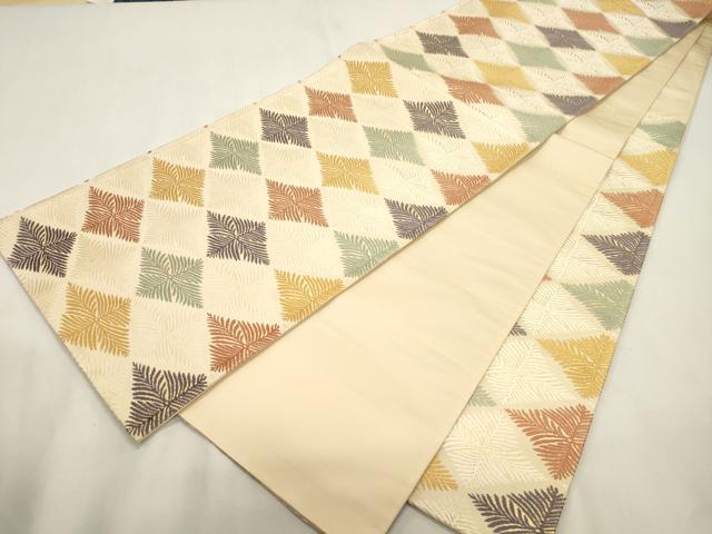 平和屋着物●六通柄袋帯　唐織　菱文　金糸　正絹　逸品　CABI7212dy