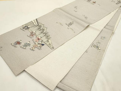 平和屋着物●全通柄袋帯　本場縞大島　童子遊び　正絹　逸品　CABI7215dy