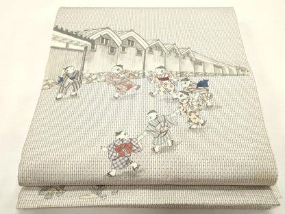 平和屋着物●全通柄袋帯　本場縞大島　童子遊び　正絹　逸品　CABI7215dy