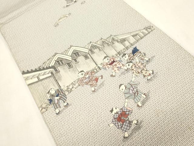 平和屋着物●全通柄袋帯　本場縞大島　童子遊び　正絹　逸品　CABI7215dy