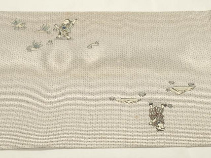 平和屋着物●全通柄袋帯　本場縞大島　童子遊び　正絹　逸品　CABI7215dy