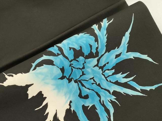 平和屋着物●九寸名古屋帯　ろうけつ染め　草木文　黒地　正絹　逸品　CABI7223dy