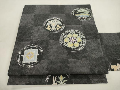 平和屋着物●九寸名古屋帯　花鳥丸文　正絹　逸品　CABI7225dy