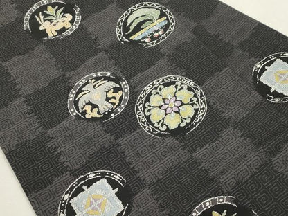 平和屋着物●九寸名古屋帯　花鳥丸文　正絹　逸品　CABI7225dy