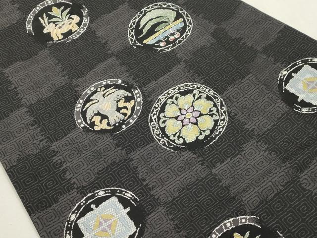 平和屋着物●九寸名古屋帯　花鳥丸文　正絹　逸品　CABI7225dy