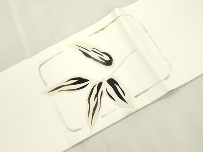 平和屋着物●塩瀬　九寸名古屋帯　草木文　金彩　正絹　逸品　CABI7226dy