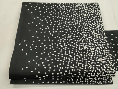 平和屋着物●九寸名古屋帯　鹿の子文　黒地　銀糸　正絹　逸品　CABI7228dy