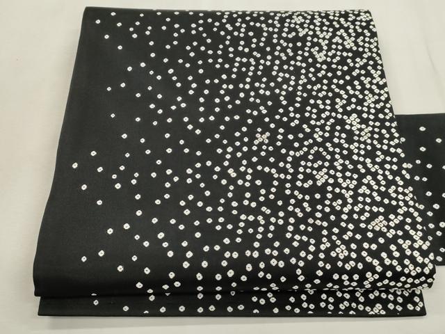 平和屋着物●九寸名古屋帯　鹿の子文　黒地　銀糸　正絹　逸品　CABI7228dy