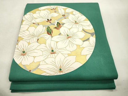 平和屋着物●塩瀬　九寸開き名古屋帯　枝花丸文　金彩　正絹　逸品　CABI7231dy