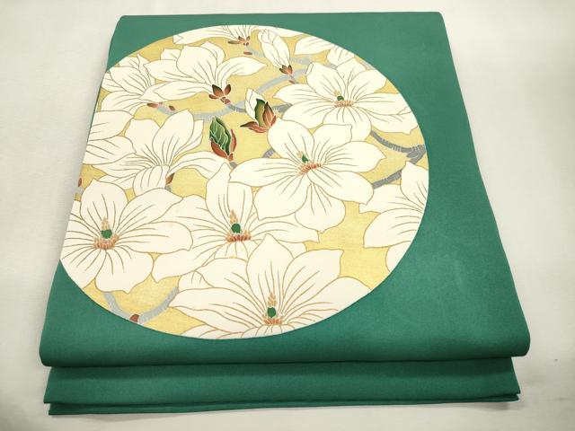 平和屋着物●塩瀬　九寸開き名古屋帯　枝花丸文　金彩　正絹　逸品　CABI7231dy