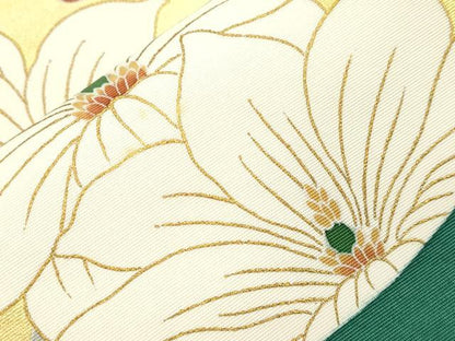 平和屋着物●塩瀬　九寸開き名古屋帯　枝花丸文　金彩　正絹　逸品　CABI7231dy