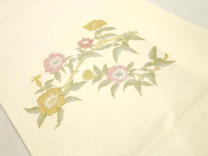 平和屋着物●塩瀬　九寸名古屋帯　駒刺繍　枝花文　金彩　正絹　逸品　CABI7232dy