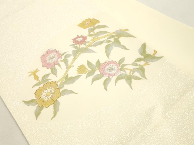 平和屋着物●塩瀬　九寸名古屋帯　駒刺繍　枝花文　金彩　正絹　逸品　CABI7232dy