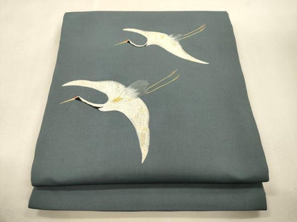 平和屋着物●塩瀬　九寸開き名古屋帯　総刺繍　飛鶴文　金糸　正絹　逸品　CABI7242dy