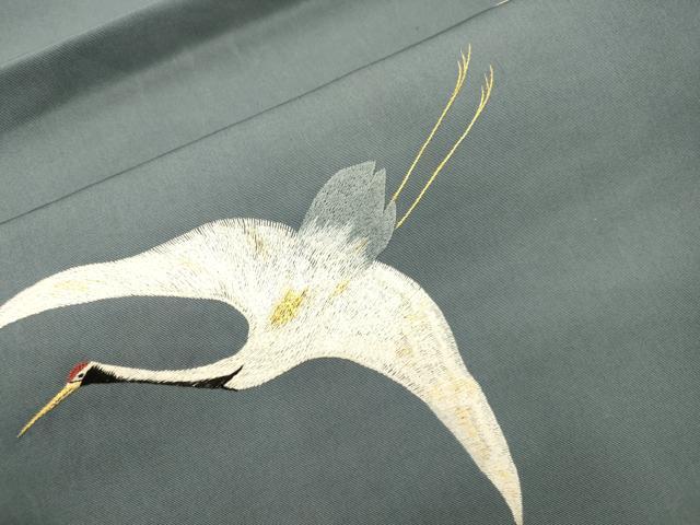 平和屋着物●塩瀬　九寸開き名古屋帯　総刺繍　飛鶴文　金糸　正絹　逸品　CABI7242dy
