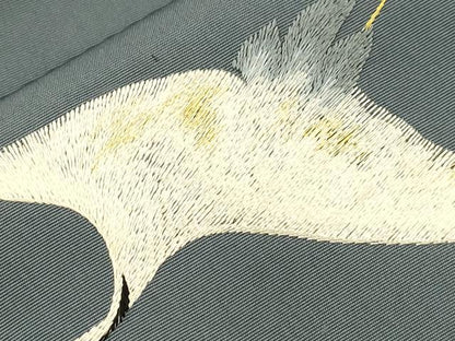 平和屋着物●塩瀬　九寸開き名古屋帯　総刺繍　飛鶴文　金糸　正絹　逸品　CABI7242dy