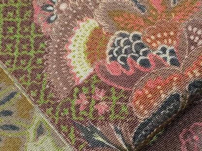 平和屋着物●全通柄九寸名古屋帯　作家物　更紗花鳥文　鬼しぼ縮緬　正絹　逸品　CABI7245dy