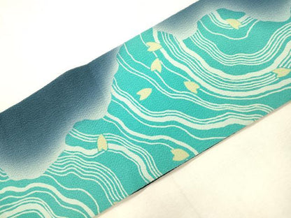 平和屋着物●九寸名古屋帯　流水舞桜文　鬼しぼ縮緬　正絹　逸品　CABI7246dy