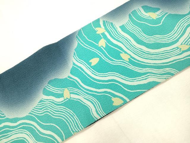平和屋着物●九寸名古屋帯　流水舞桜文　鬼しぼ縮緬　正絹　逸品　CABI7246dy