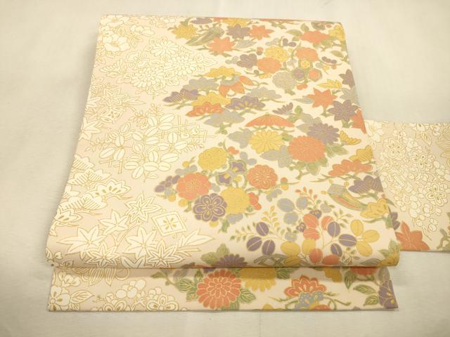 平和屋着物●全通柄九寸名古屋帯　草花文　金彩　正絹　逸品　未使用　CABI7247dy